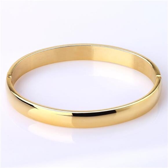 Womens Bangle 8MM Stainless Steel Bracelet Oval Polished Finish Cuff Bangle 6.7" - Picture 2 of 7